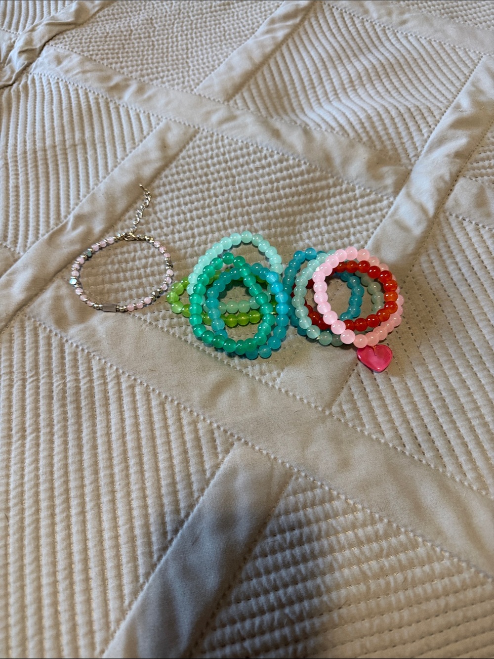 Women’s Beaded Stretch Bracelet Set - multi colors and a pink beaded bracelet